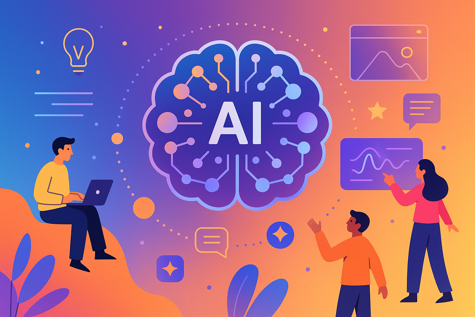 KI‑Illustration mit Brain und Team